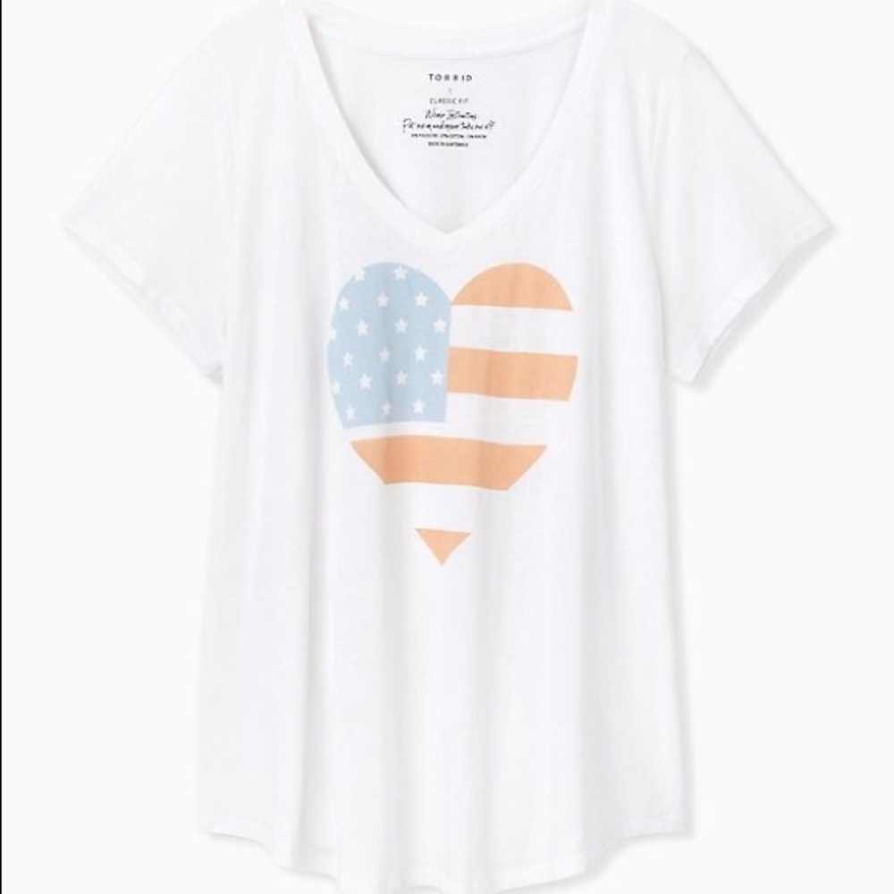 Torrid White American Heart V-Neck Tee